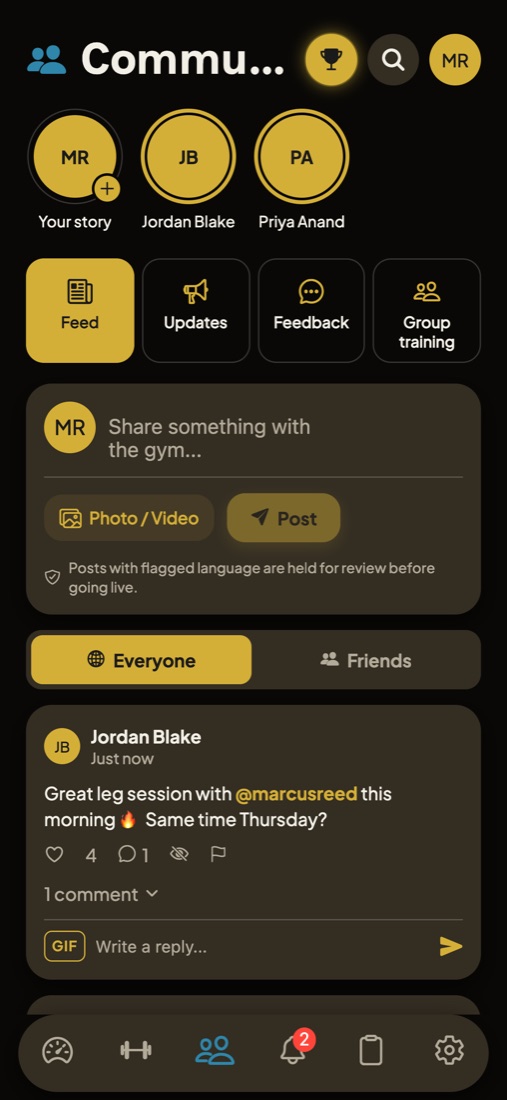 Gym community feed